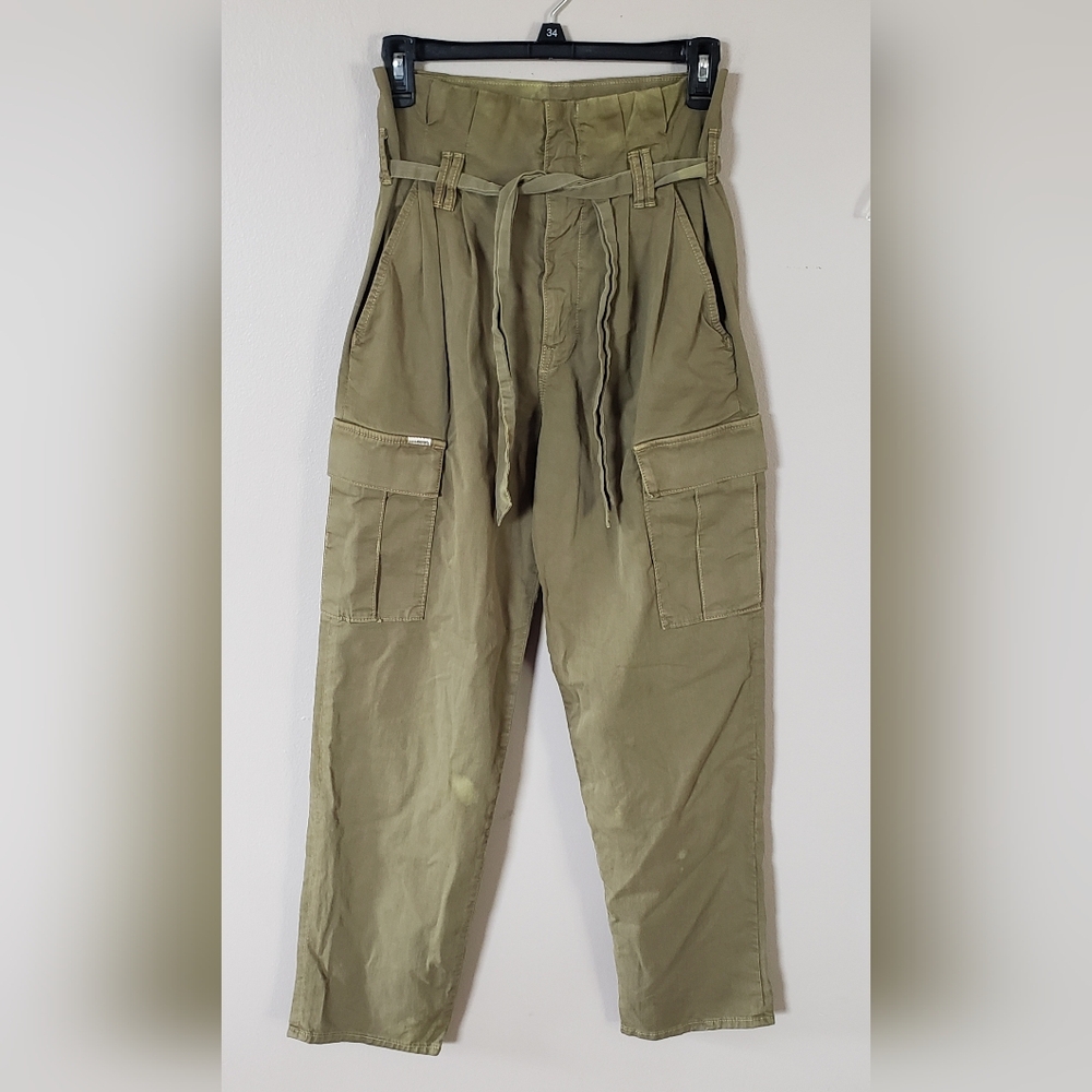 Mother The Greaser Paperbag Pleated Cargo Ankle in Olive Drab Size 23 DAMAGED